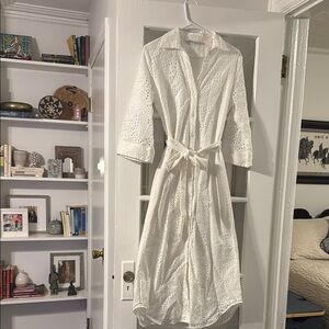 Zara Chic White Eyelet Dress with Tie Waist